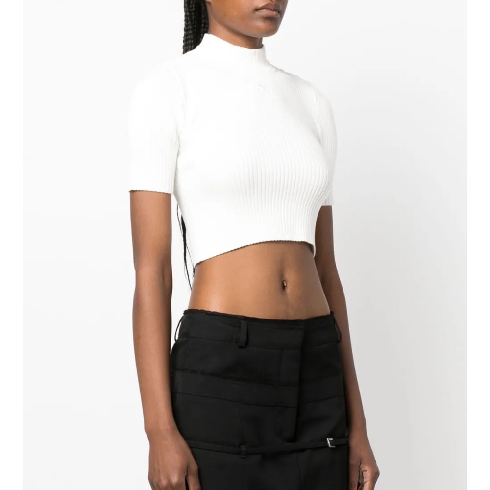 Courreges Logo Embroidered Ribbed Knit Crop Top